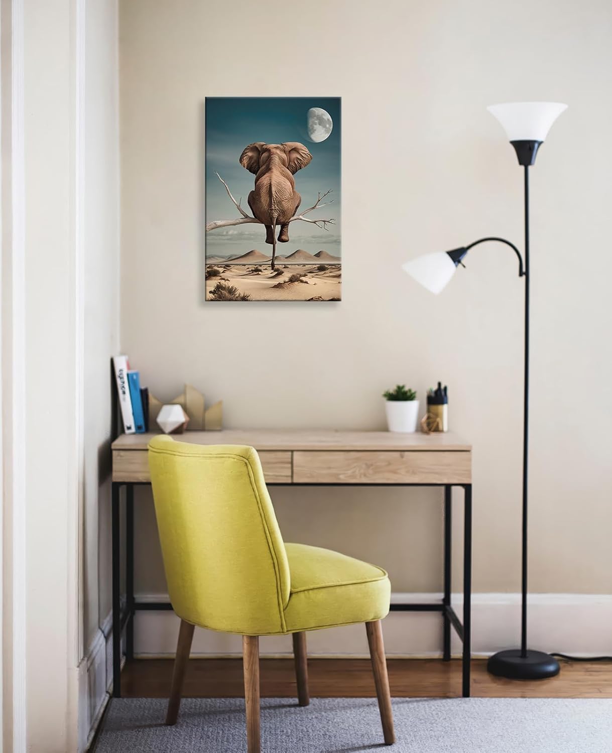MUYYRT Animal Canvas Wall Art, An Elephant on Branch Picture Prints Gallery Wrapped Framed Canvas Decor for Office Wall, 16x24 Inch