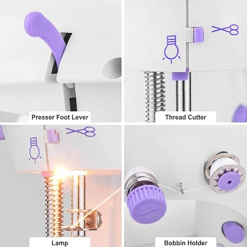 Miniatura 5 de Mini máquina de coser portátil con mesa de extensión y luz, máquina de coser eléctrica de mano con máquina de coser eléctrica de 2 velocidades