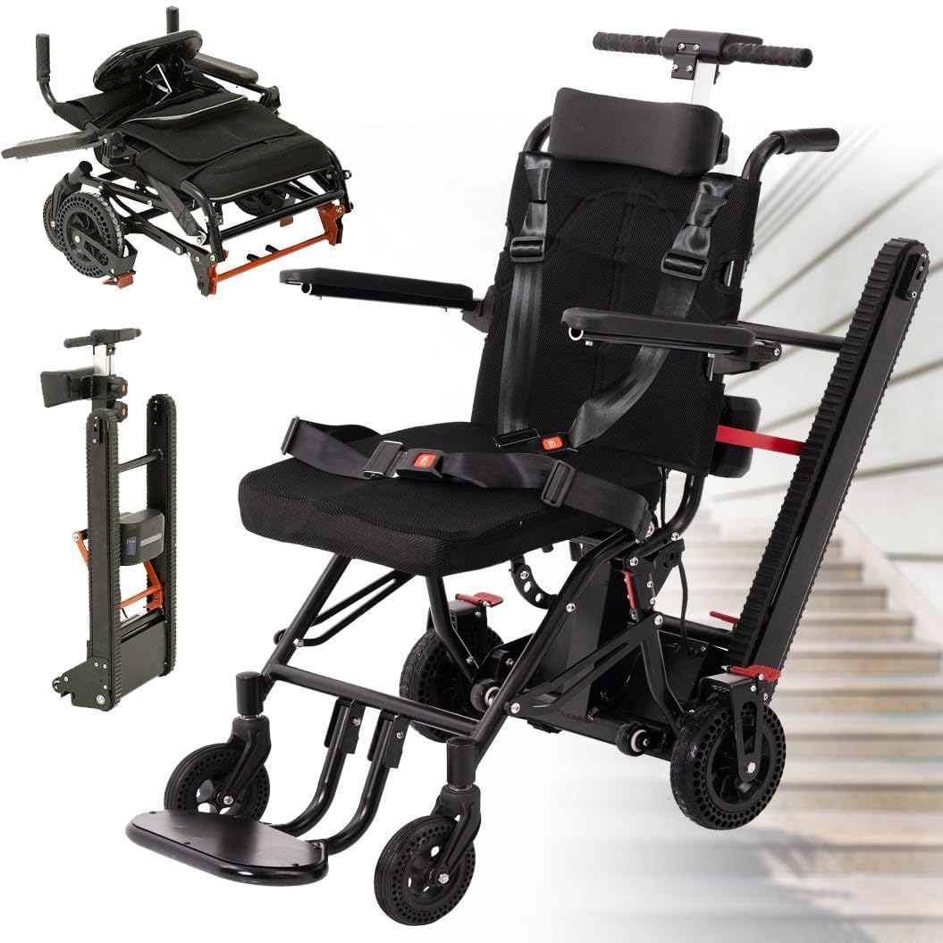 Montascale Elettrico Cingolato,Montascale Elettrico per Carrello A Mano,Scala per Sedia Portatile Pieghevole,Motore Brushless da 200 W E Carico Massimo di 330 Libbre 13ah