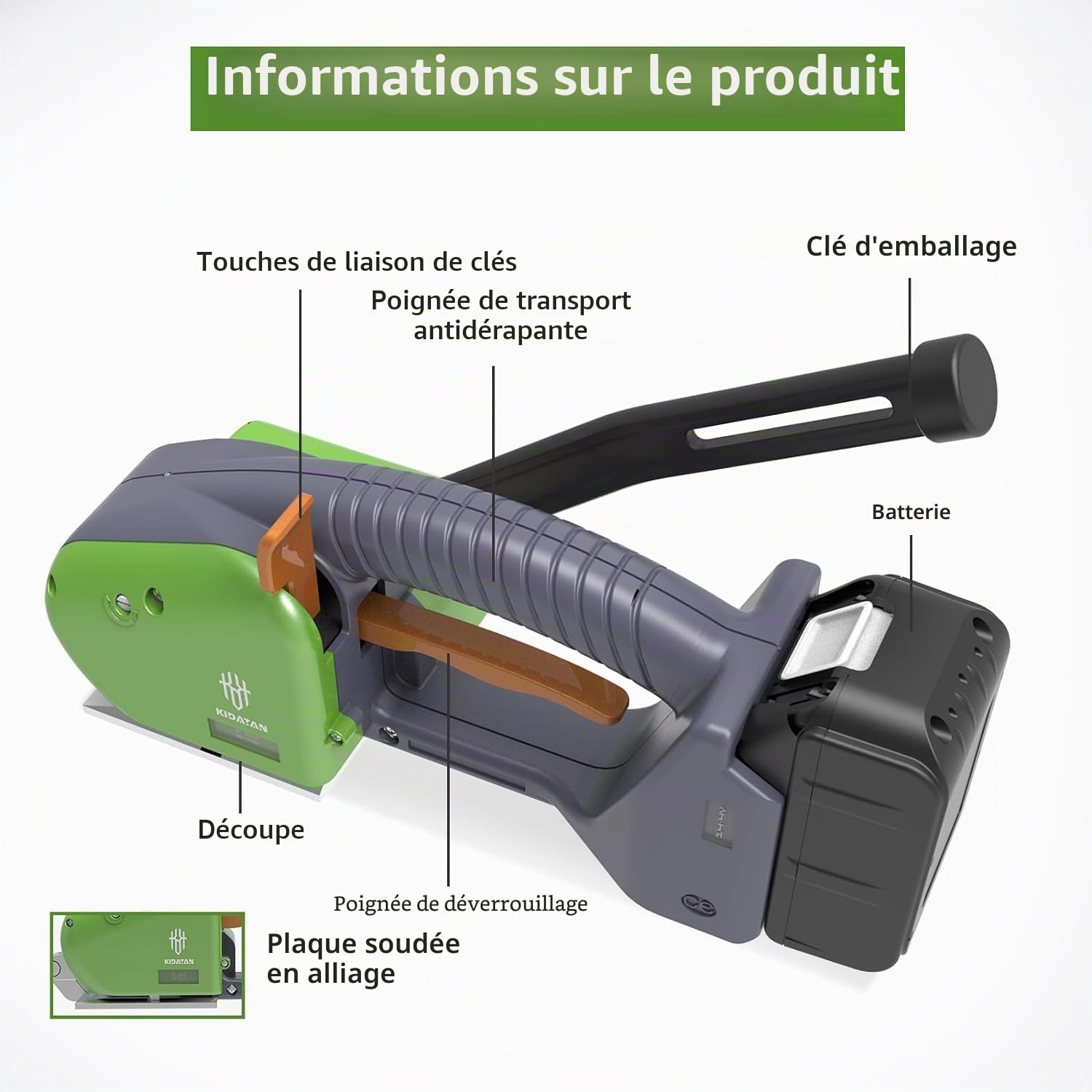 Cercleuse Électrique Machine de Cerclage d'Emballage Sans Bande Inférieure Manuel pour Bande PP et PET 1/2" 5/8"