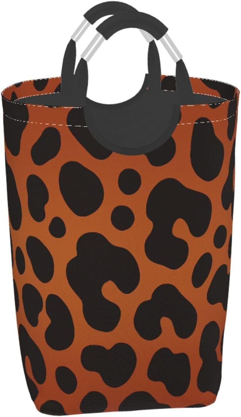 50l Laundry Basket Brown Leopard Print Waterproof Laundry Hamper Foldable Clothes Laundry Bag With Handles