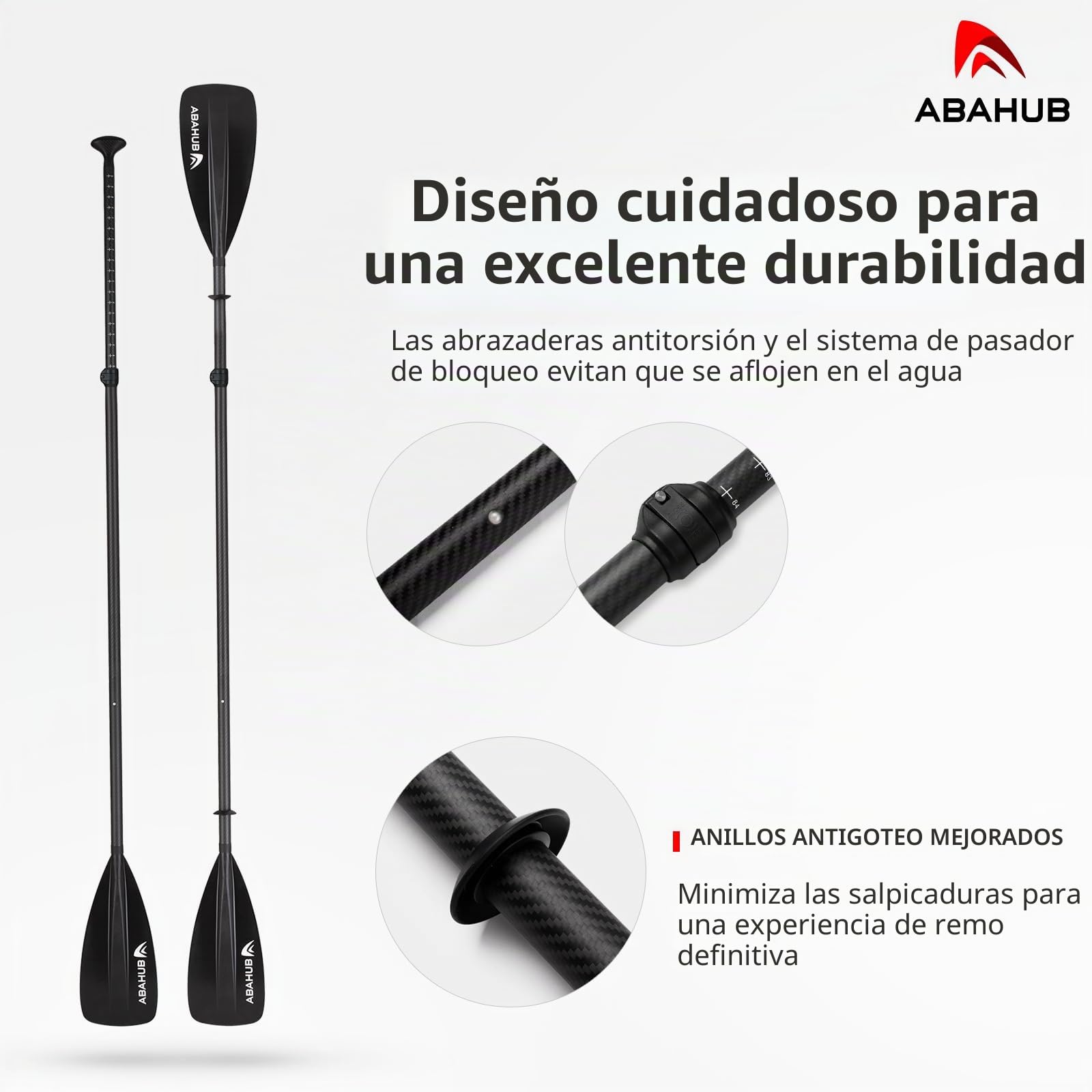 Abahub Kayak Paddle Sup Pala Ajustable Carbono Eje Hoja de plástico