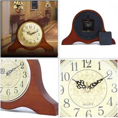 Miniatura 6 de Reloj de repisa, silencioso y decorativo de madera, funciona con pilas, reloj clásico de metal antiguo, reloj de mesa para oficina, cocina y