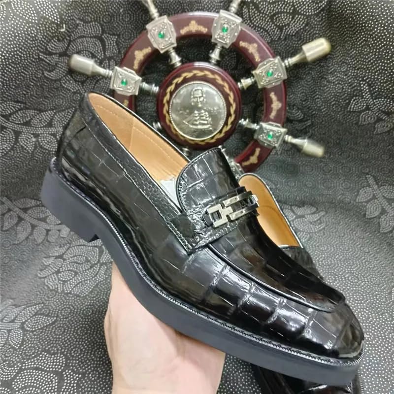 Auténticos zapatos de vestir de piel de cocodrilo exótica para hombres de negocios, puntera cuadrada, mocasines de vestir de piel de cocodrilo auténtica para hombre