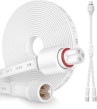 Permanent Outdoor Lights Pro Extension Lead,Extension Cable 3Pin,IP68 Power Cable,10FT Extension +1FT Y-Shaped Extension H706A H706B H706C 10 Ft Extension Cable