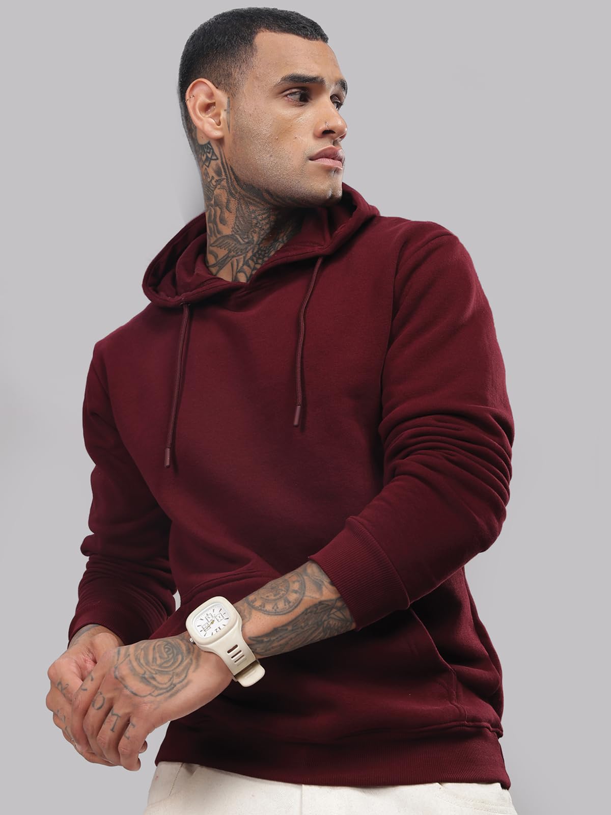ADRO Sudadera con capucha de algodón para hombre, Granate, Medium