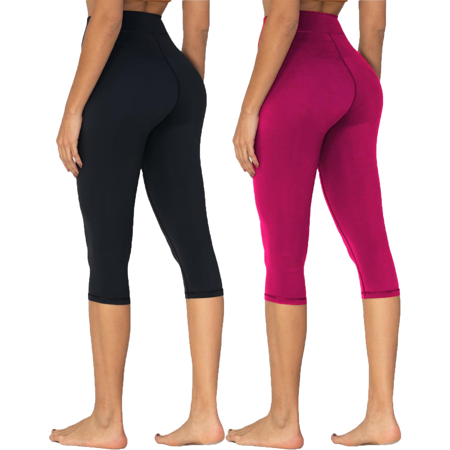 Women Black Pink Combo of 2 Pack Plain Capri (in, Alpha, L, 2, Black,Pink) 1