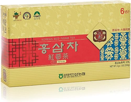 [Gangwoninsam] Té de ginseng rojo coreano (0.11 oz x 100 paquetes) – Ginseng rojo coreano de 6 años, comida saludable coreana, empaquetado