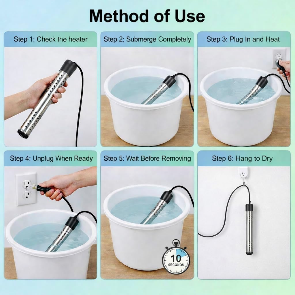 Hot Tub Heater -Portablepool Heater-1500W-Digital Display Temperature Control and Dry-Burn Protection-for Bathtubs-Buckets-Small Pools
