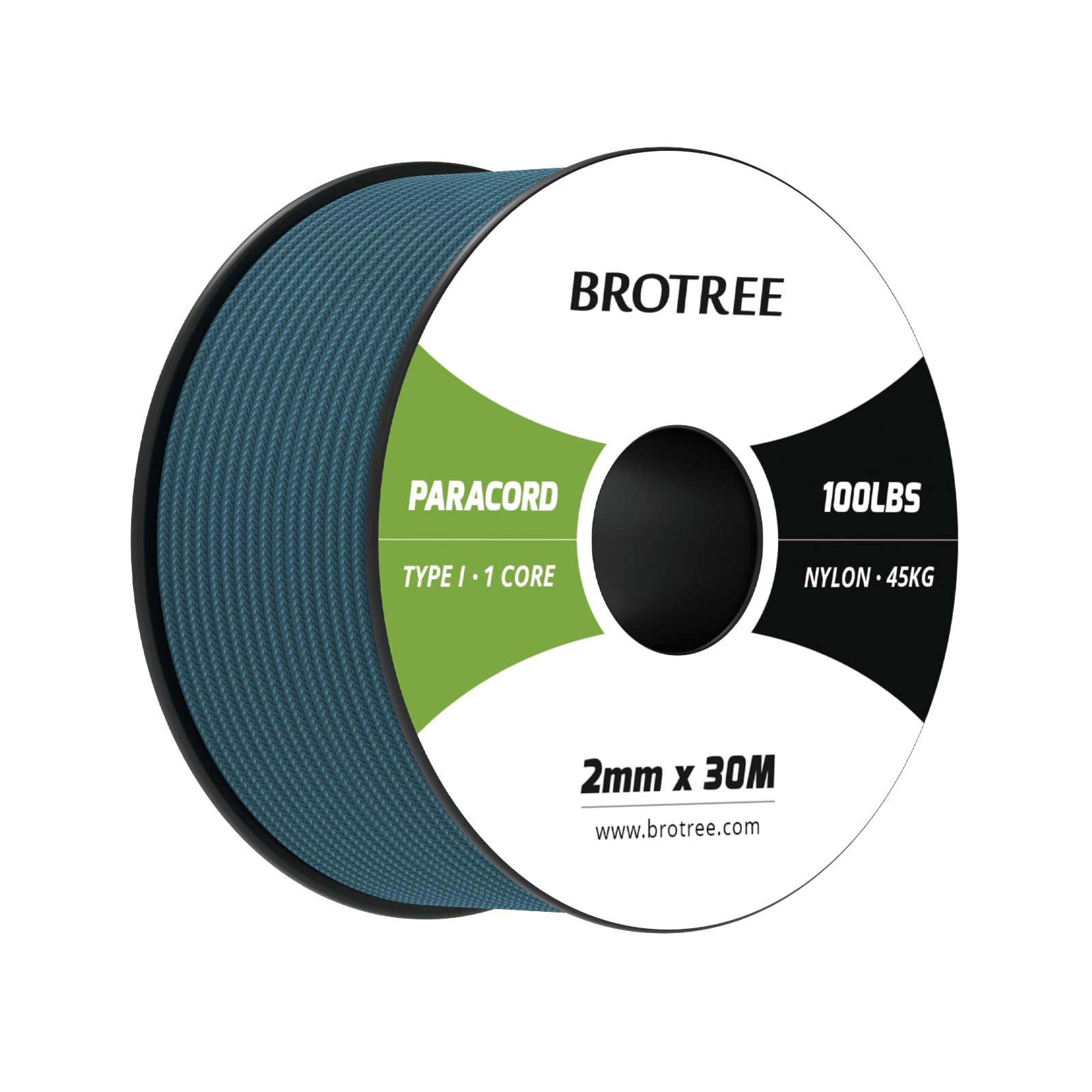 Brotree Paracord 2mm 30M Corda Nylon 1 Filo Corda di Sopravvivenza Tipo I per Esterno, Artigianato, Fatto a Mano - 45 kg Carico di Rottura (Verde Blu)