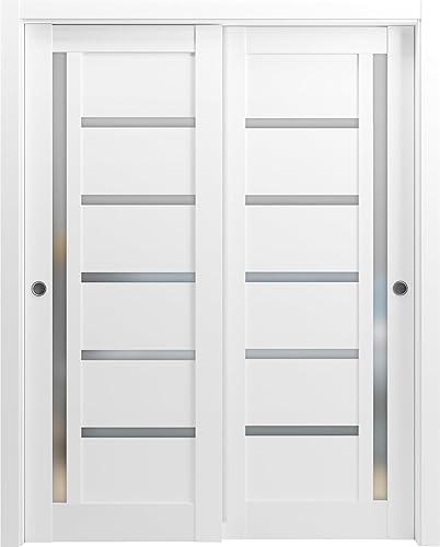 SARTODOORS Puertas corredizas de derivación para armario de 72 x 96 pulgadas con herrajes | Quadro 4088 seda blanca con vidrio opaco | Juego de