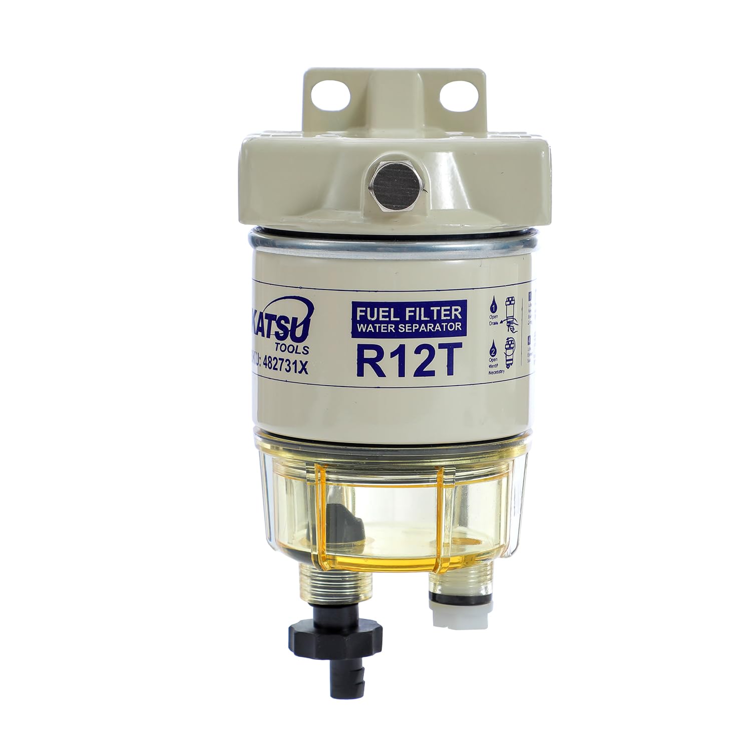 KATSU Tools Filtro Diésel Separador de Agua Conjunto R12T con 2 Filtros Adicionales para Motores Diésel, Barcos Marinos, Camiones, Tractores, Generadores Eléctricos 482731X