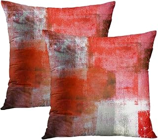 LOKMU Set of 2 Throw Pillow Covers Red and Grey Abstract Art Square Velvet Home Decorative Cushion Covers Pillowcases for Outdoor Bed Sofa Bar Wedding Couch Family 18x18 inches