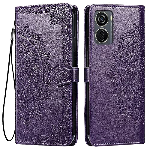 HONLEN Funda para ZTE Blade V41 Vita 5G / ZTE Blade V40 Design Carcasa, (6.6' Inches) Premium PU Cuero Cartera Magnético Flip Case 3 Ranura Tarjeta, Soporte Case, Diseño de Mandala Púrpura