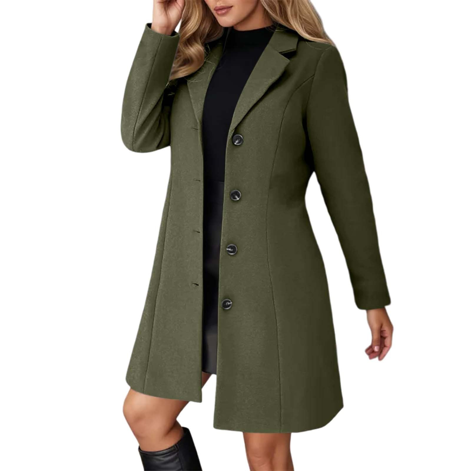 Giacca Casual Trench Lungo in Taglia Comoda con Revers a Lancia, Vestibilità Slim, Soprabito Invernale Misto per Donne alla Moda Trekking