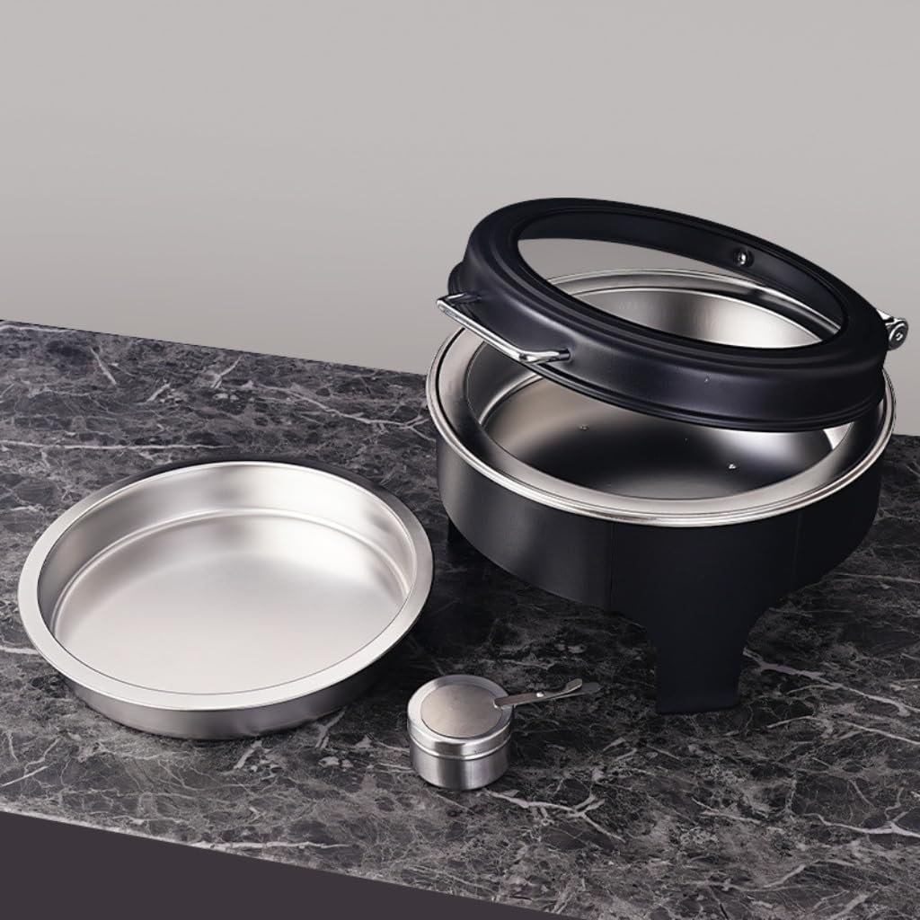 Black Chafing Dishes for Buffet, 6.5L Round Stainless Steel Food Warmers for Parties Buffet with Transparent Hydraulic Lid, Buffet Warmer for Weddings and Events,3 Packs