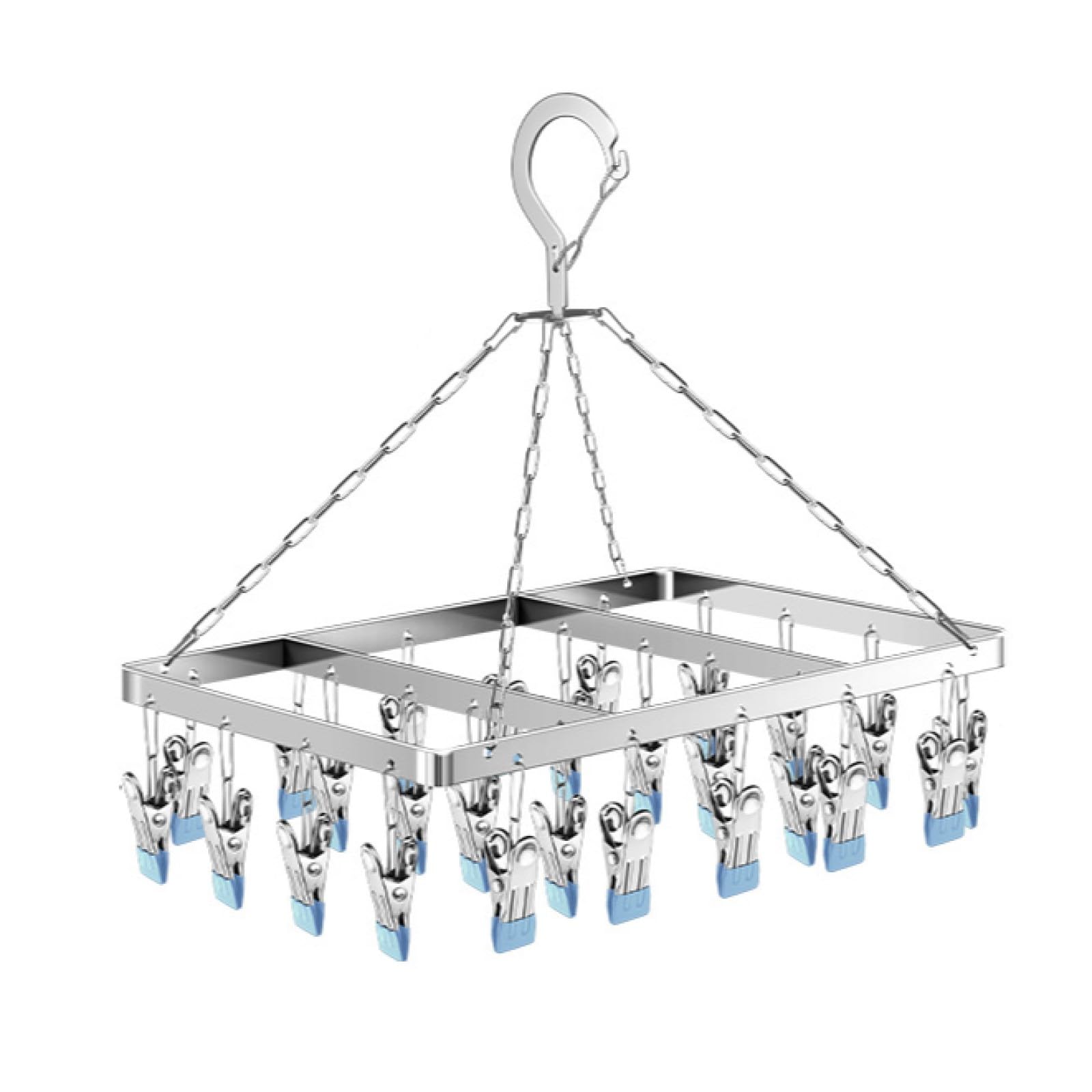 QIUPFGUT Pivotant Coupe-Vent accroche-Chaussettes, Cintre à Chaussettes pour Corde à Linge, Séchoir à Chaussettes en Acier Inoxydable Crochet tournant, 23 Clips Séchoir à sous-vêtements (Bleu