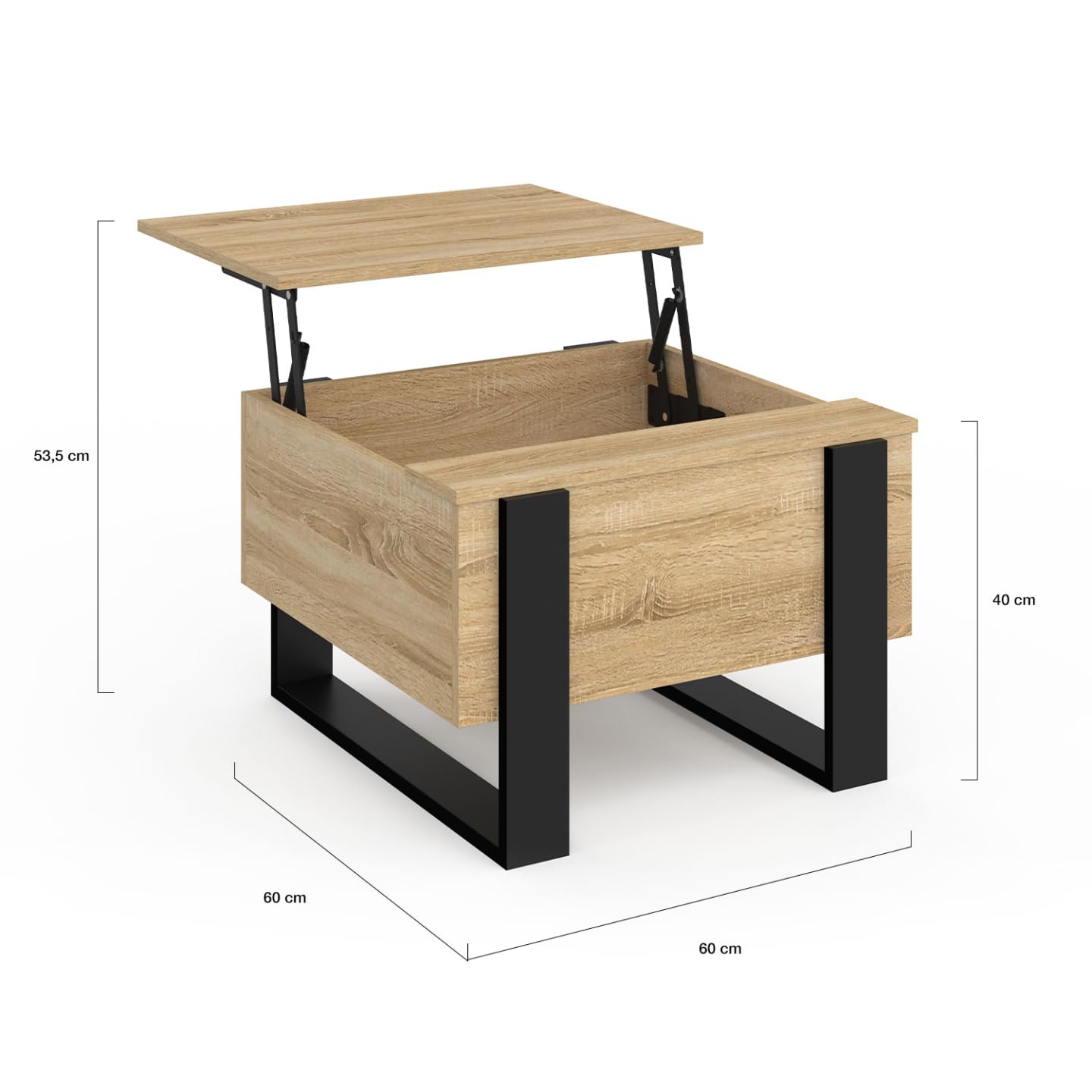 IDMarket - Table Basse carrée Plateau relevable 70 cm Phoenix Bois et Noir