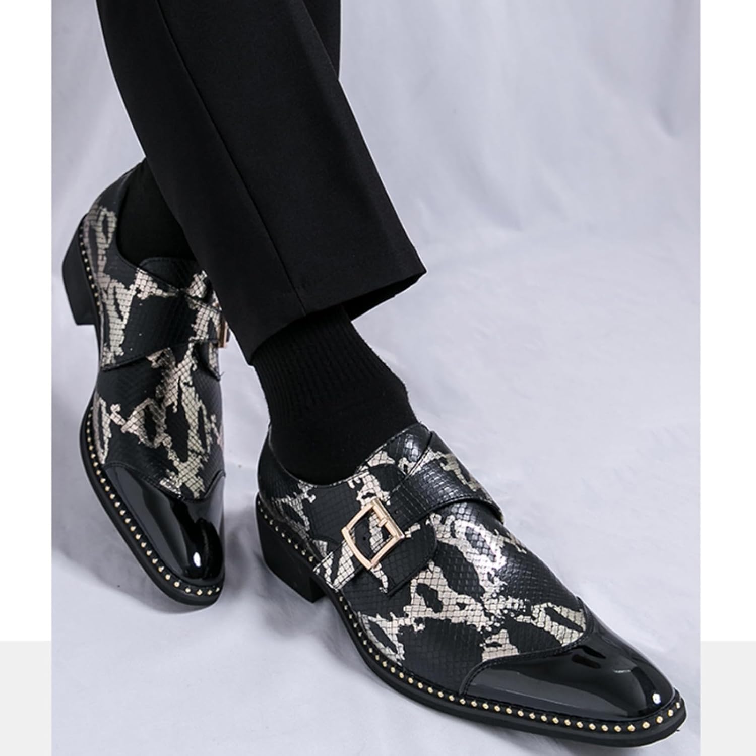 Men's Snakeskin - Pattern Monk Strap Shoes, Stylish Formal Footwear - Ideal for Business Meetings, Evening Gatherings & Daily Wear