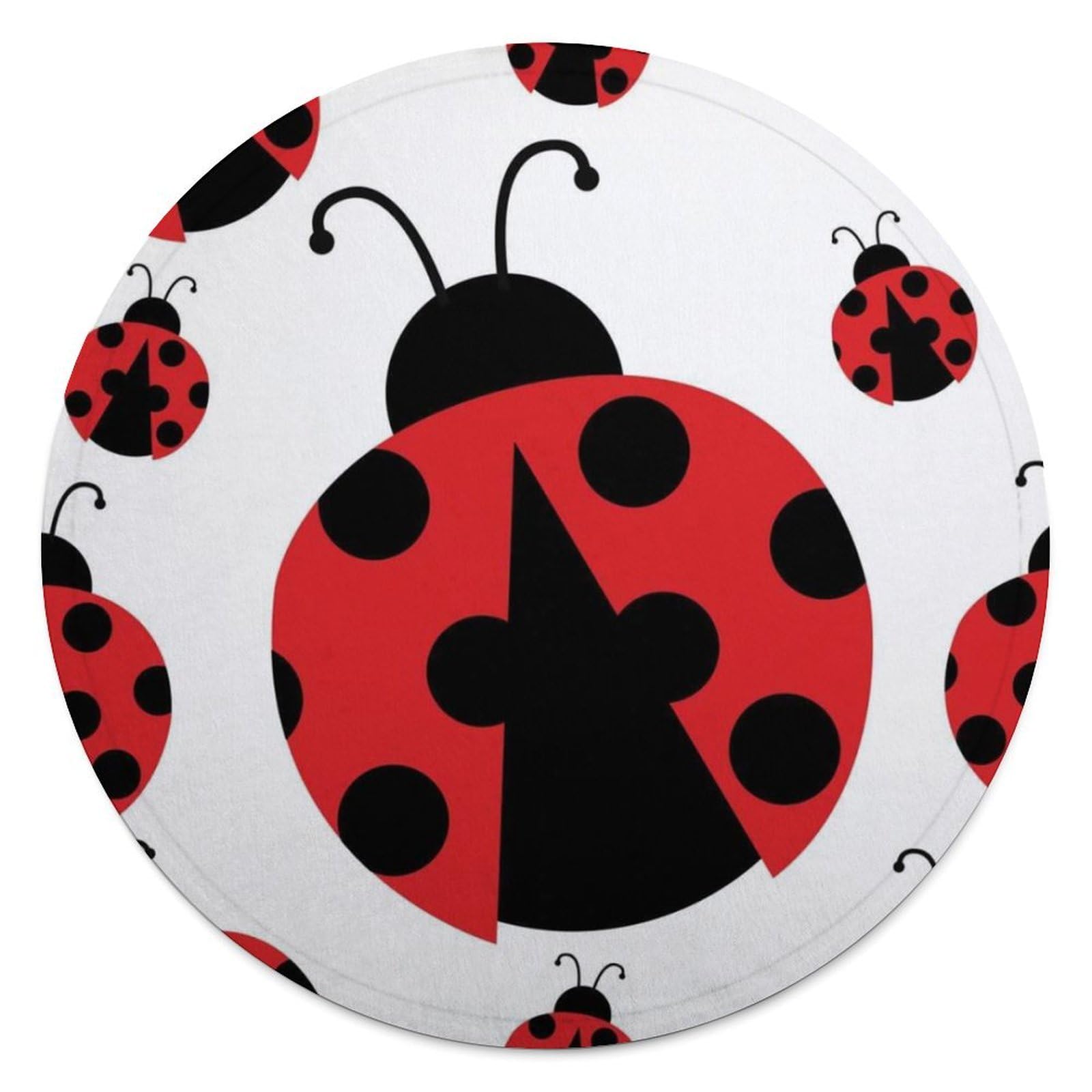 FekiLoot Funny Ladybug Round Flannel Throw Blanket, 59.1 Inch Diameter Single Sided Printed Fleece Blanket, Multipurpose Foldable Decor Cover for Couch Office Camping Home Furnishing