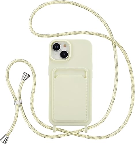 ZTOFERA Funda cruzada para iPhone 13iPhone 14 con tarjetero, funda de silicona líquida a prueba de golpes con correa de cordón ajustable para iPhone