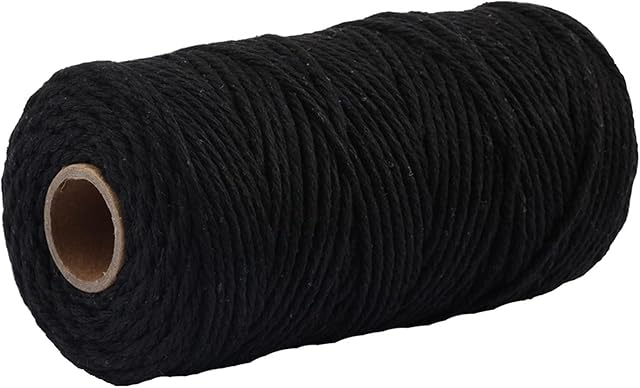 WYSUMMER Macrame Cord, Soft Twisted Cotton Rope Biodegradable Cord for Wall Hanging, Plant Hangers, Crafts, Knitting, Decorative Projects (Black, 3mm×100m(About328ft))