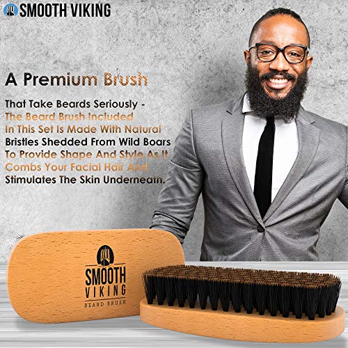 Smooth Viking Beard Brush Gift Set For Men - Natural Boar Bristle Hair Brush - Facial Hair Styling, Grooming & Shaping Tools #TOP3