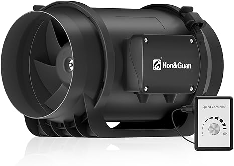 Hon&Guan HI-PE Buisventilator, 100 mm met intelligente regelaar, super luchtvolume 360 m³/u, energiebesparing, EC motor, buisventilator, geluidsarm, voor kweektent, hydrocultuur, ventilatie