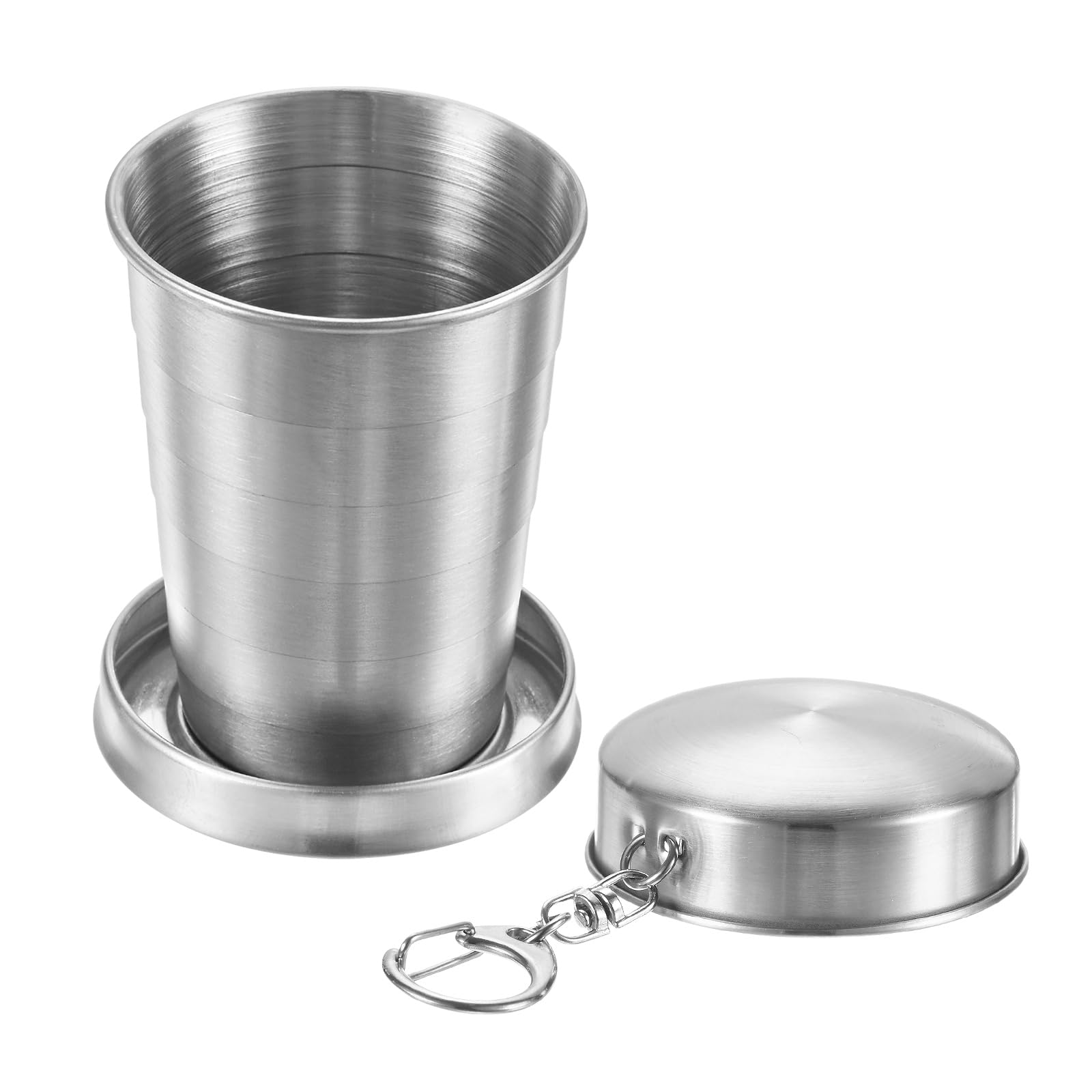 M METERXITY Stainless Steel Collapsible Travel Cup, 2.4oz(70ml) Reusable Collapsible Metal Cup Portable Foldable Water Bottle with Lid and Keychain for Travel/Camping/Hiking