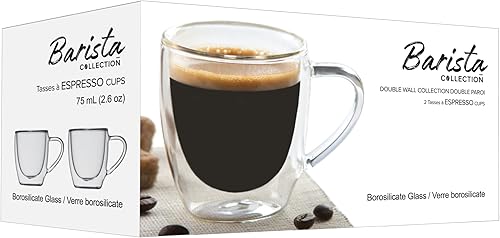 Miniatura 6 de Taza aislada de doble pared de vidrio, juego de 4 tazas/tazas para café, capuchino, café con leche, espresso, té, térmico, transparente, 2.5 fl oz