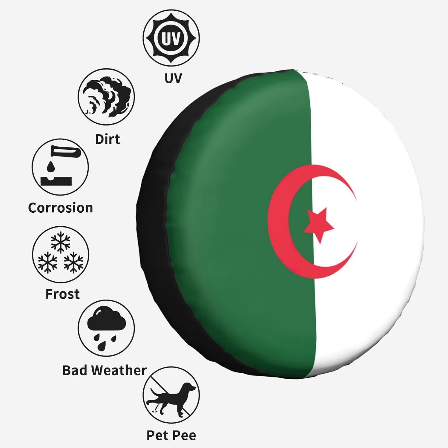 Flag of Algeria Print Tire Cover Universal Spare Wheel for Trailer Rv SUV Truck Camper Travel Accessories