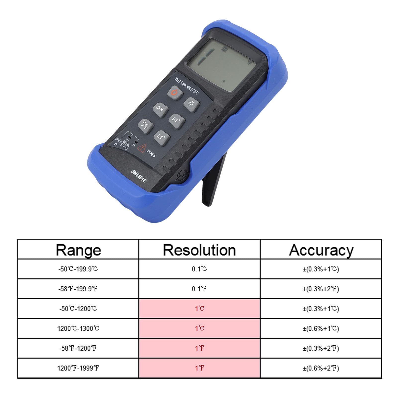 Zerodis Digitales K-Thermometer, ABS-Konstruktion, Weitbereichs-Temperaturmessgerät für Kochen und Heizungs-, Lüftungs- und Klimatechnik mit Thermoelementsonde