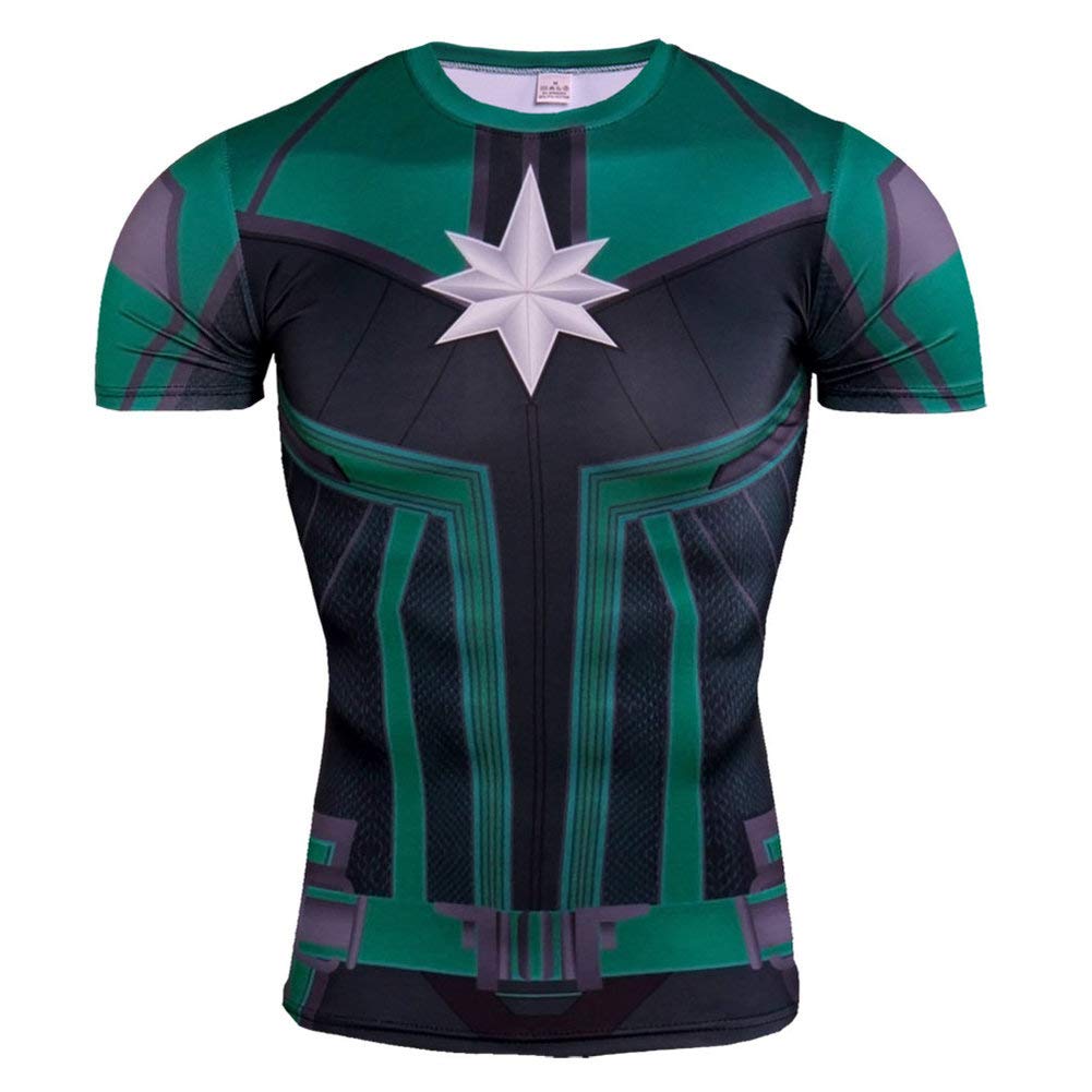 Dri Fit Short Sleeve Captain Marvel Compression Gym Shirt