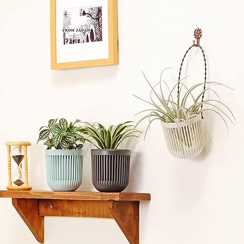 Miniatura 4 de Melphoe Macetas para suculentas de dos piezas de 3.5 pulgadas con drenaje, mango extraíble flexible, macetas para plantas pequeñas, maceta colgante