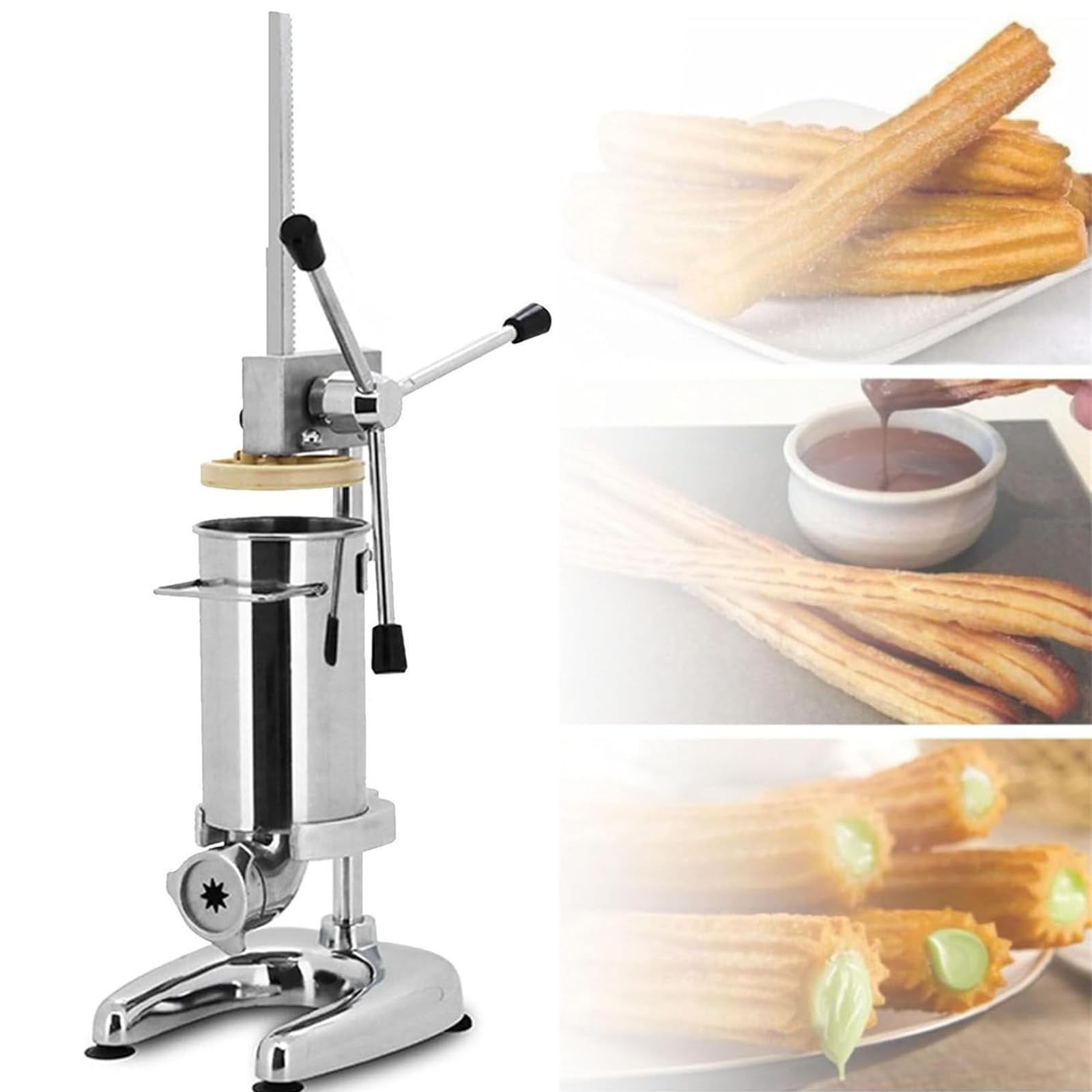 Churro manual español, máquina vertical de acero inoxidable con moldes, ideal para restaurante, hotel y uso doméstico