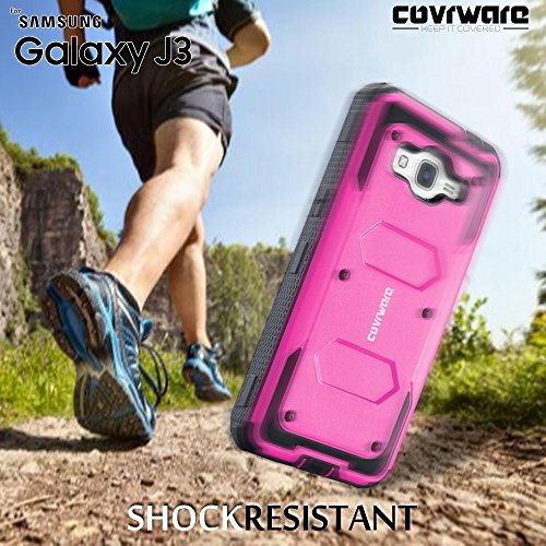 Covrware Aegis Series Compatible With Galaxy J3 (2016)/ J3 V/Sky/Sol/ J36/ J36V/Amp Prime/Express Prime Full-Body Holster Armor Case With Built-In Screen Protector, Belt-Clip, Kickstand, Pink #TOP7