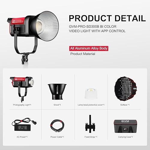 Miniatura 9 de GVM - Kit de luz de video LED de 300 W con caja de luz, iluminación de fotografía CRI97+ para grabación de video con soporte Bowens, luces de