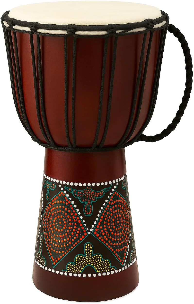 Djembe Drum – 16" African Hand Drum, Bongo & Congo Style Percussion – Solid Mahogany with Goat Skin Head – Professional Djembe for Circles, Meditation & World Music - NOT MADE IN CHINA