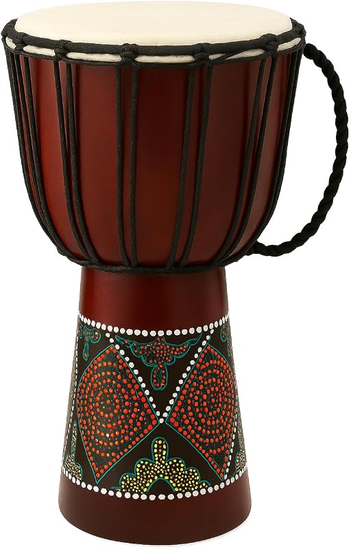 Tambor Djembe – Tambor de mano africano de 16", percusión estilo Bongo y Congo – Caoba sólida con cabeza de piel de cabra – Djembe profesional para círculos, meditación y música del mundo – NO FABRICADO EN CHINA