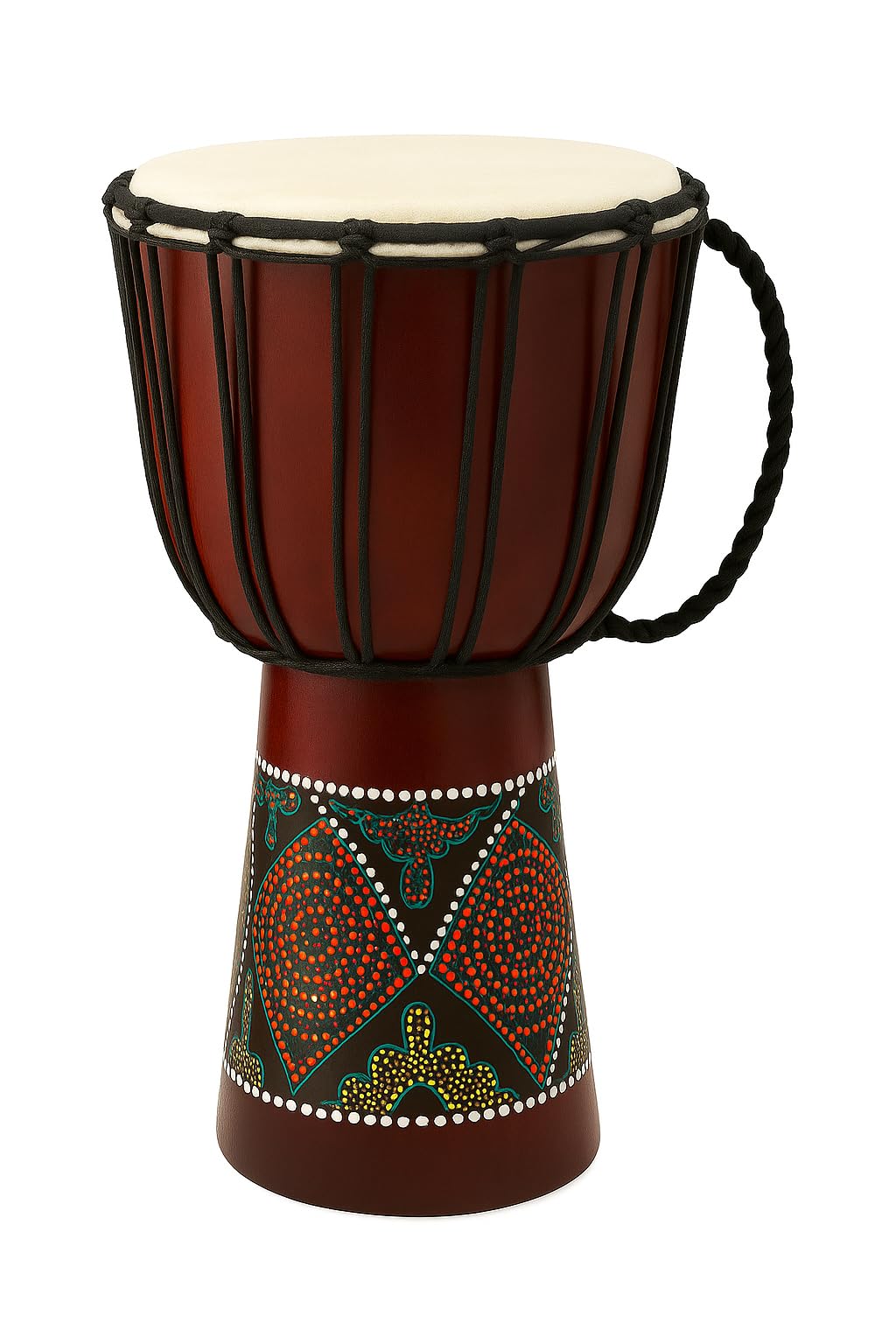 Djembe Drum – Solid Wood African Djembe - 16" Tall Percussion Drum with Goat Skin Head And Tribal Designs - Professional Quality/Sound - Not Made in China