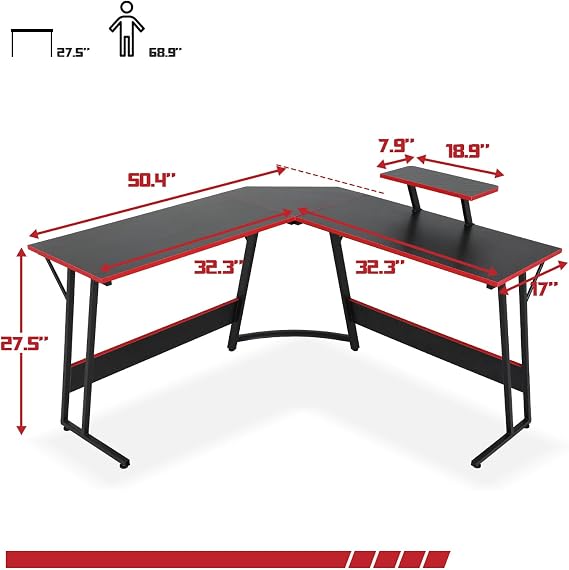 L Shaped Desk, Computer Desk L Shaped with Large Desktop, L Shaped Computer Desk with Monitor Stand & Adjustable table feet, Small L Shaped Desk for Home Office Study Writing, Corner Computer Desk