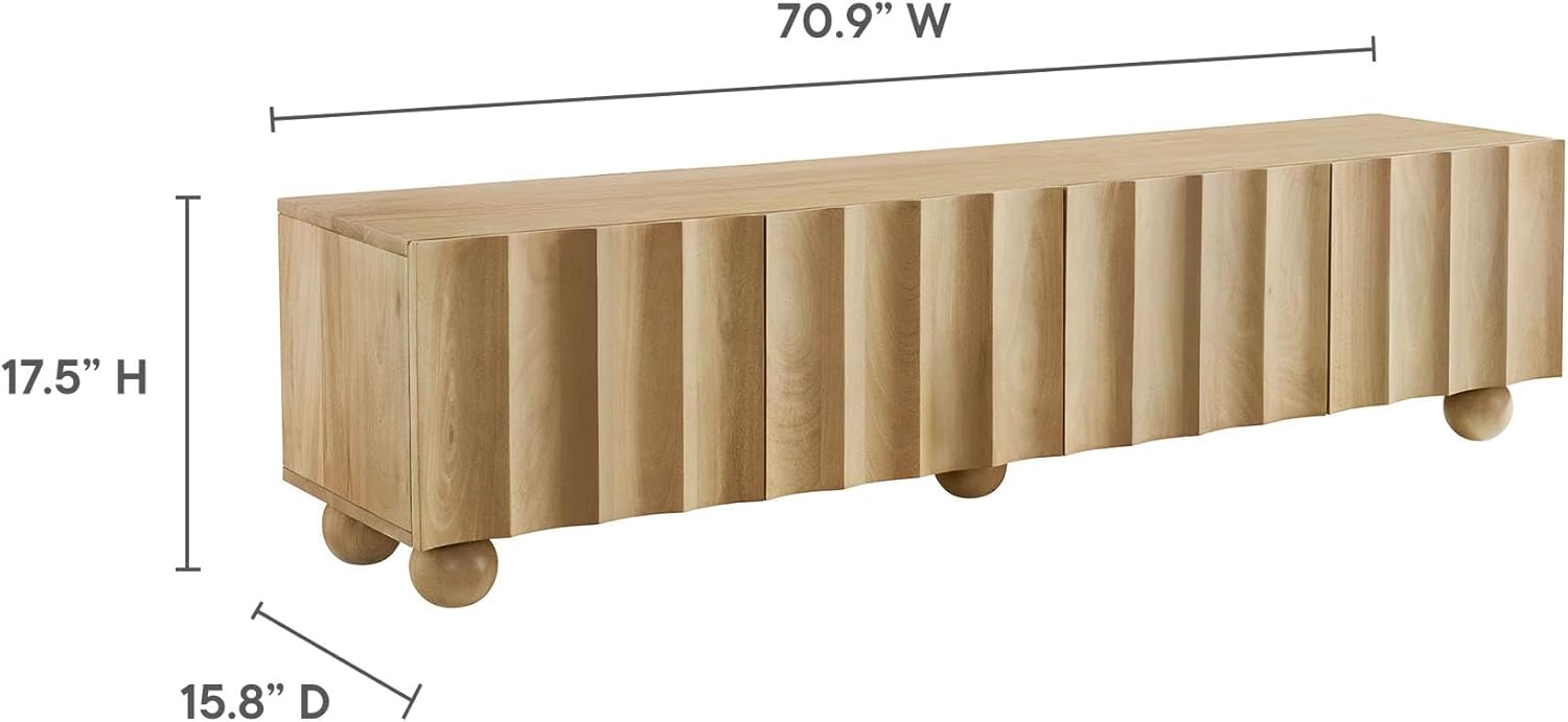 Modway Sorren 71 Inch Scalloped TV Stand in Natural – 4 Door Media Console Cabinet – Modern Storage TV Stand with Doors
