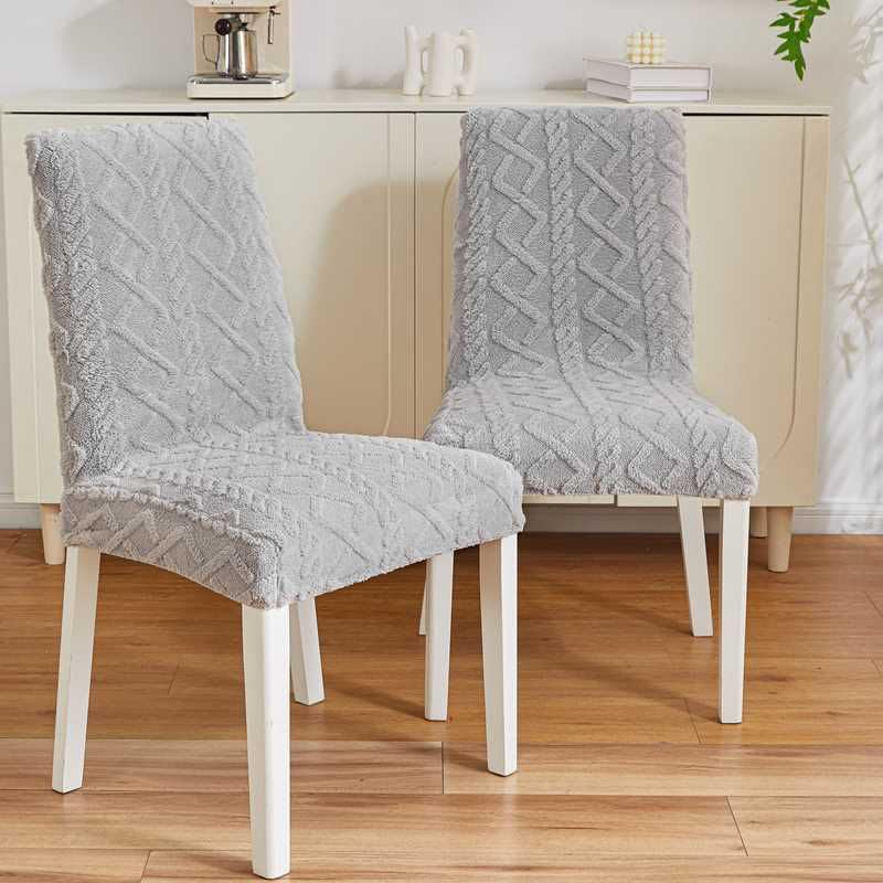 Image of HOMETHREADS Elastic Jacquard Chair Cover-Stretch Fit, Removable & Washable Short Dining Chair Seat Protector - 400gsm Soft & Wrinkle-Resistant Slipcover for Home, Kitchen, Banquet (L.Grey, Pack of 6)