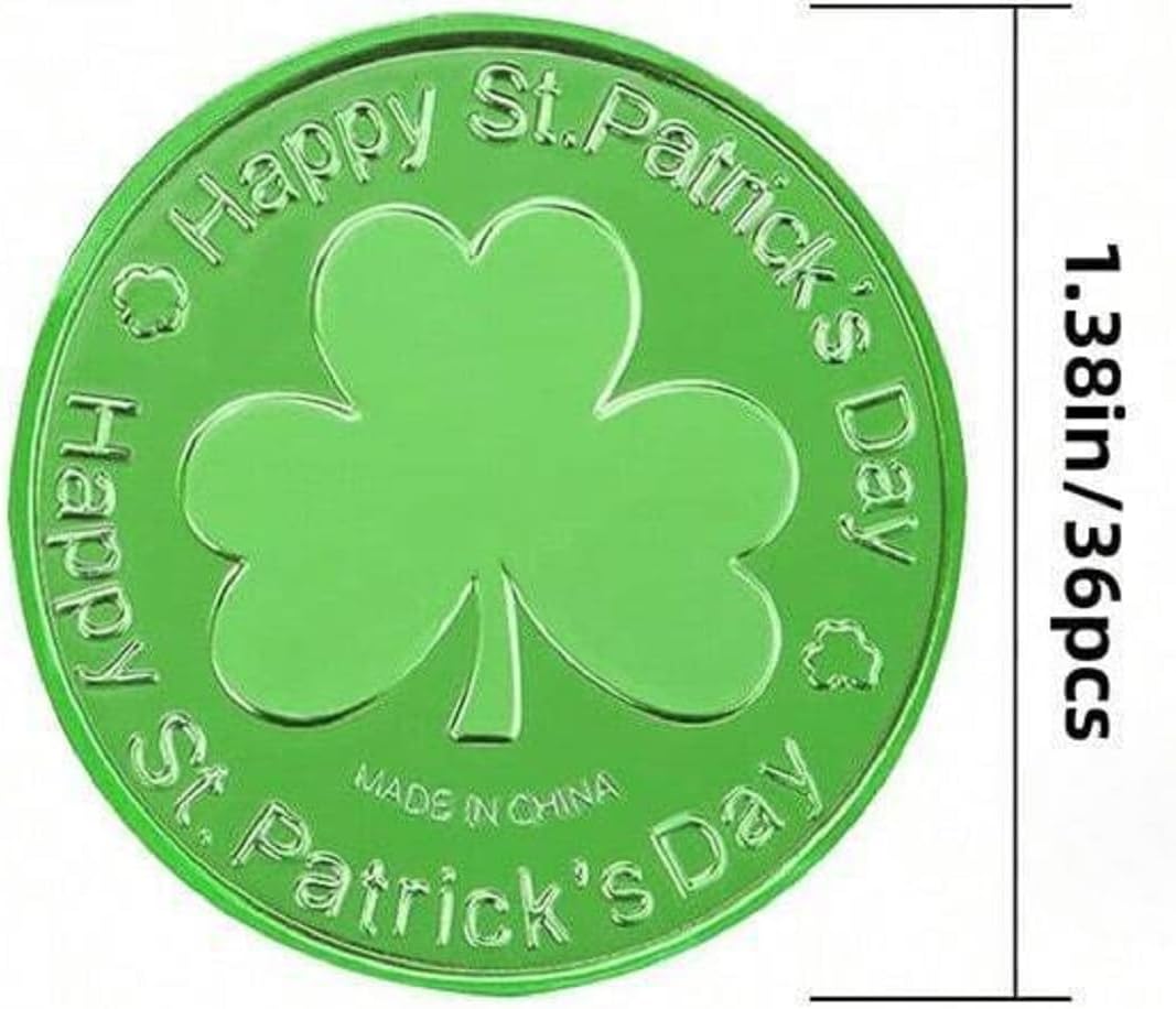 20 Pieces St. Patrick's Day Coins Plastic Shamrock Gold Coins Good Luck Saint Patrick's Day Coins 3 Leaf Coins for Pot, St. Patrick's Day Party Decorations (Green)