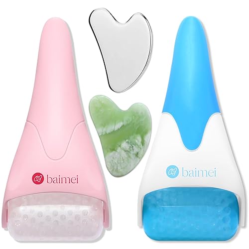 BAIMEI Juego de rodillo de hielo y Gua Sha para el mejor rejuvenecimiento de la piel - Pink Bule