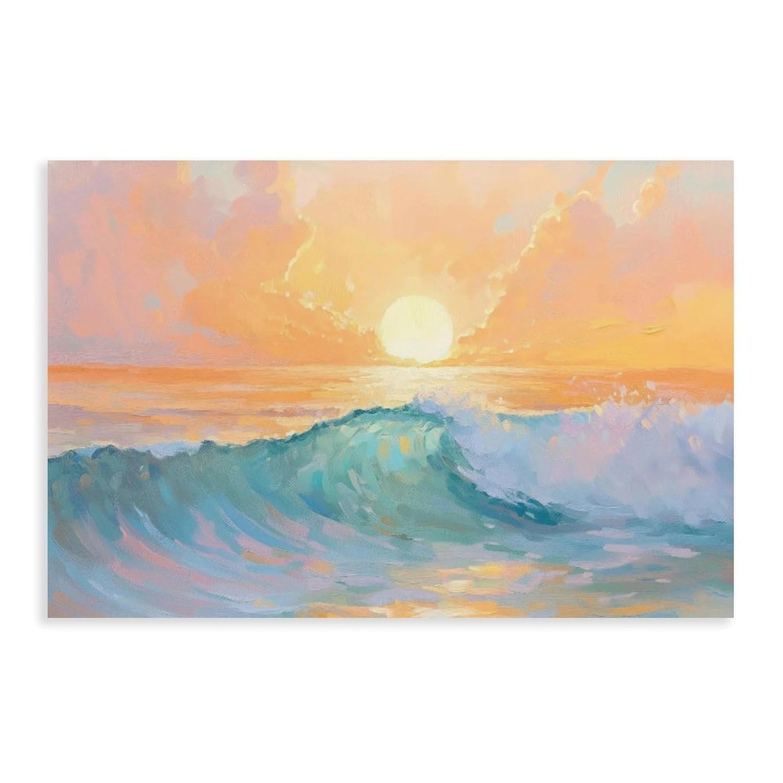 Bareronor Sunset Ocean Wave Canvas Poster for Bedroom Decor Gift