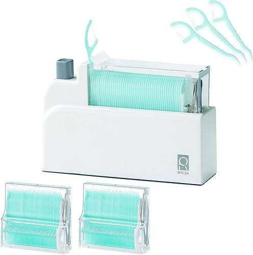 Miniatura 1 de Ryelea Dispensador de hilo dental con 40 hilos de hilo dental doble y 2 cajas de núcleos de repuesto, limpieza de dientes más profundamente,