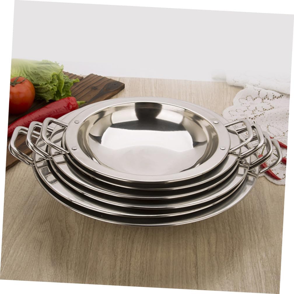 Stainless Steel Cooking Pan with Double Handles Flat Pan Silver