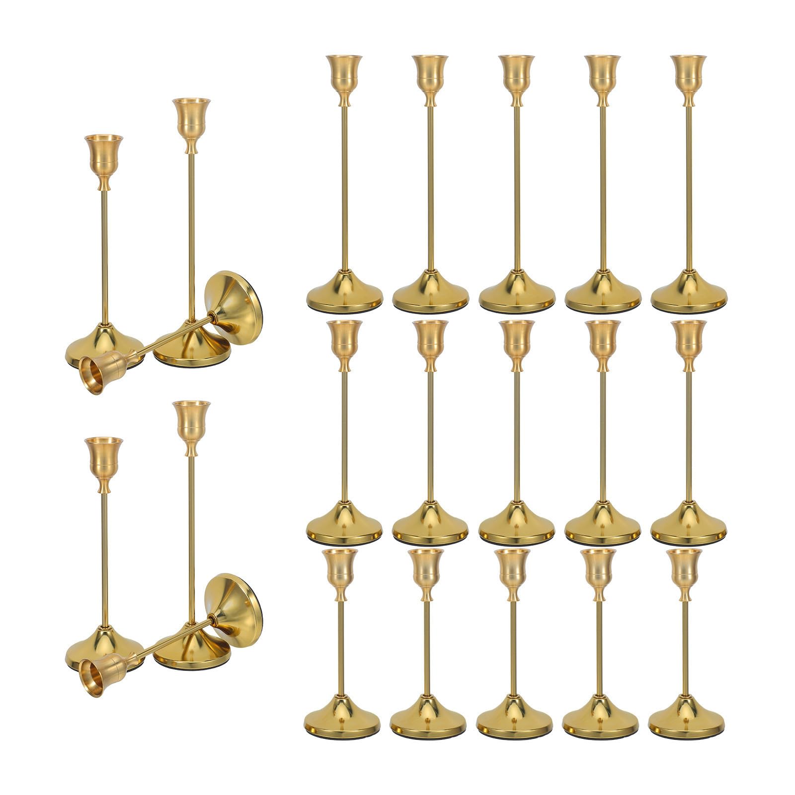 Mikikit Vintage Kerzenhalter für Stabkerzen aus Aluminiumlegierung 30 Stück Goldfarben mit Sicherem Kerzensitz und Minimalem Wachstropfen für Schlafzimmer und Dinnerpartys