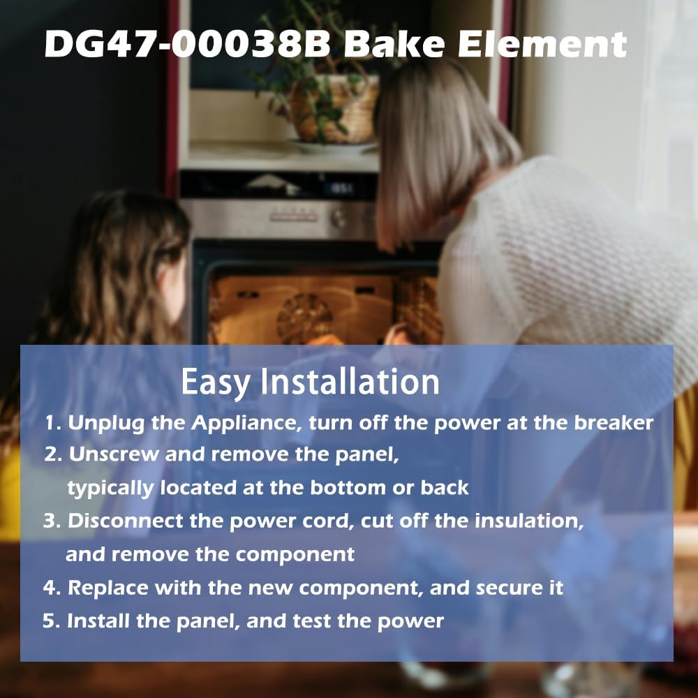 DG47-00038B Bake Element, compatible With Samsung range/stove/oven, Replaces part PD00025540, DG47-00038A, 3015238, AP5623199, EAP4240837, PS4240837 (2 Yr Warranty)